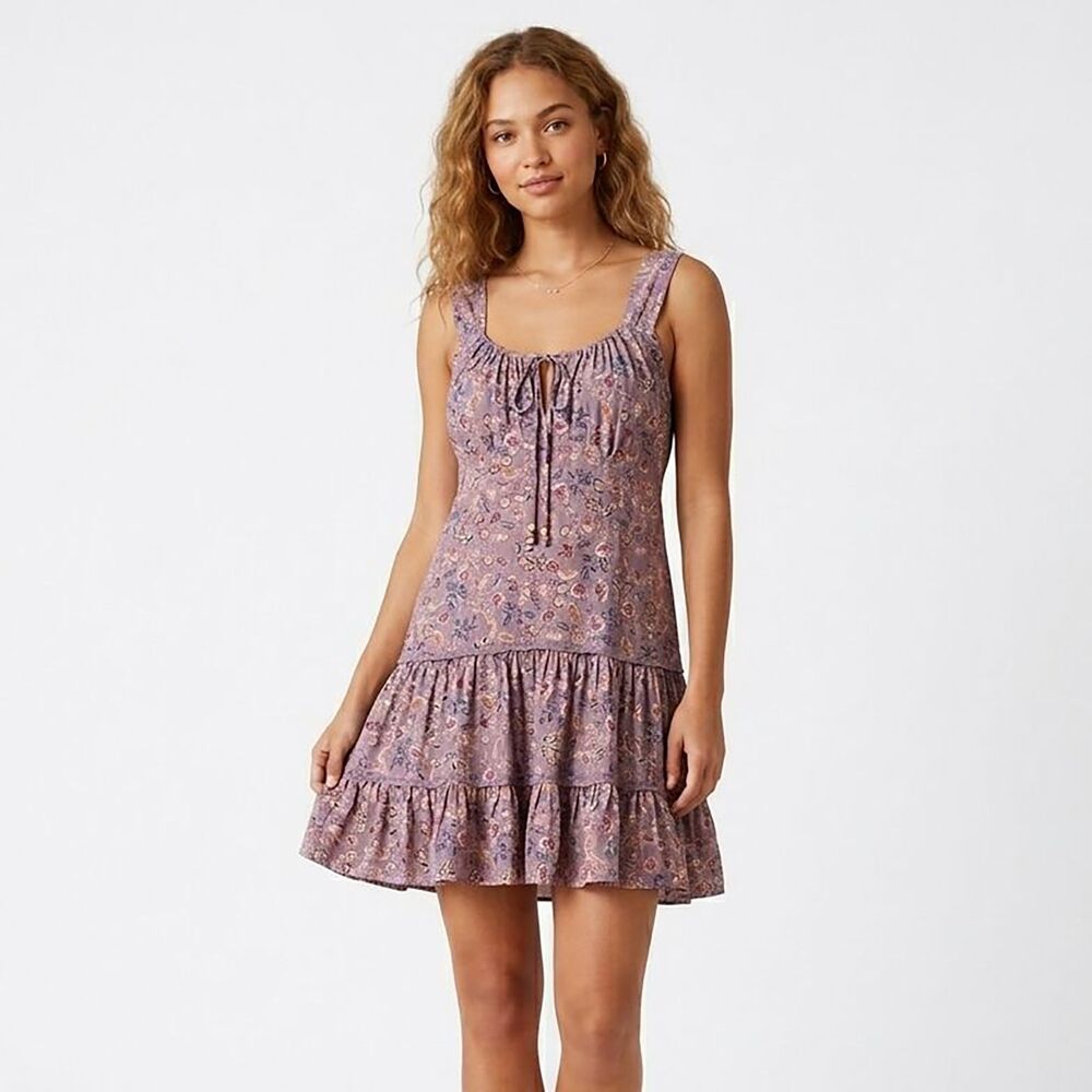 Anthropologie Angie Dress Womens Large Purple Tiered Floral Babydoll